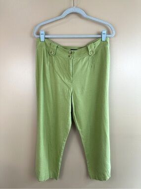 Tribal Linen Blend Capri Crop Pants Green Button Hem Women’s 12 Beach Coastal